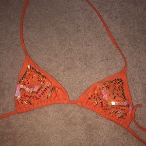 Women’s orange sequin bikini top